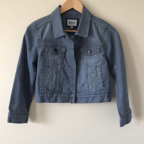 NWOT I Love H81 Striped Crop denim jacket - Picture 1 of 6
